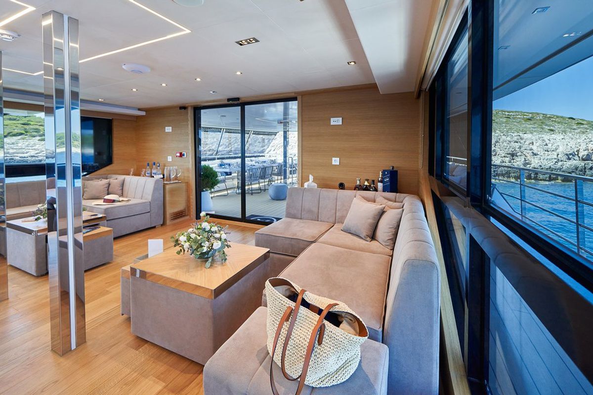 Salon of Argo, a Custom Made ICY 55 yacht at Split, Croatia
