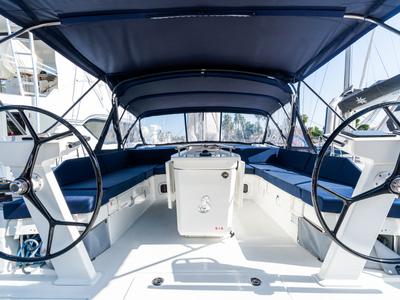 Cockpit of Anfitrite, a Beneteau Oceanis 51.1 sailboat at Trapani, Italy