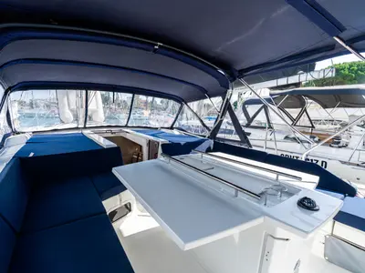 Deck of Anfitrite, a Beneteau Oceanis 51.1 sailboat at Trapani, Italy