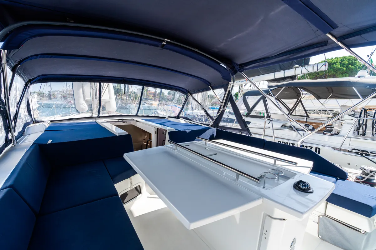 Deck of Anfitrite, a Beneteau Oceanis 51.1 sailboat at Trapani, Italy