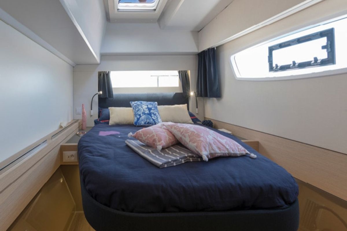 Cabin on Orestes, a Fountaine Pajot Astréa 42 catamaran at Municipal Unit of Lefkada, Greece