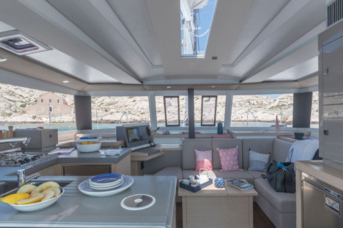 Salon of Orestes, a Fountaine Pajot Astréa 42 catamaran at Municipal Unit of Lefkada, Greece