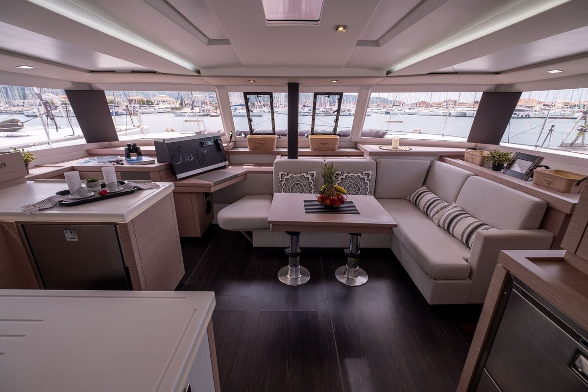 Salon of Orestes, a Fountaine Pajot Astréa 42 catamaran at Municipal Unit of Lefkada, Greece