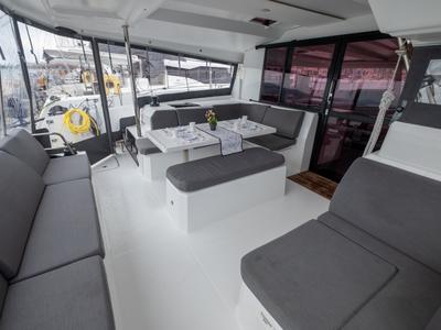 Salon of Orestes, a Fountaine Pajot Astréa 42 catamaran at Municipal Unit of Lefkada, Greece