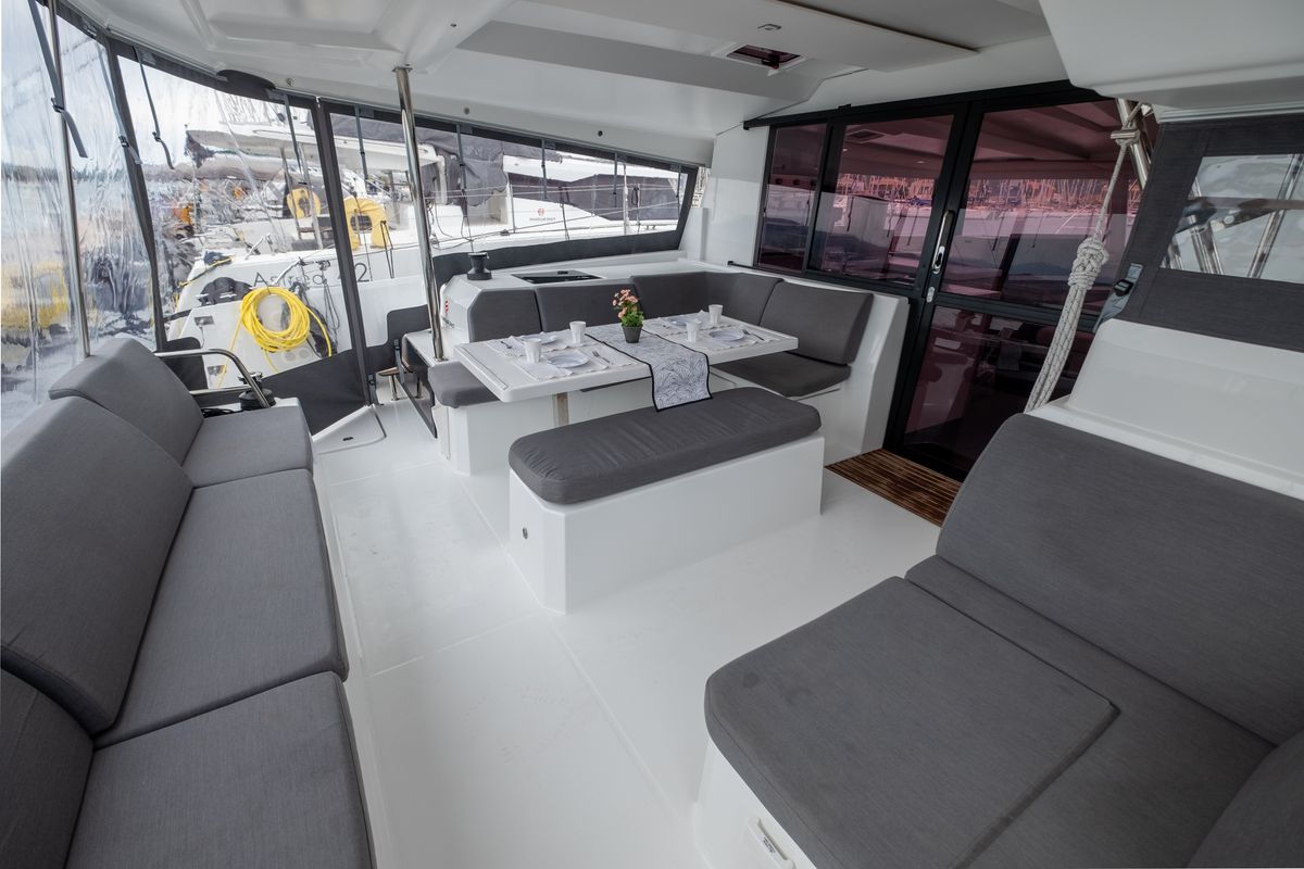 Salon of Orestes, a Fountaine Pajot Astréa 42 catamaran at Municipal Unit of Lefkada, Greece