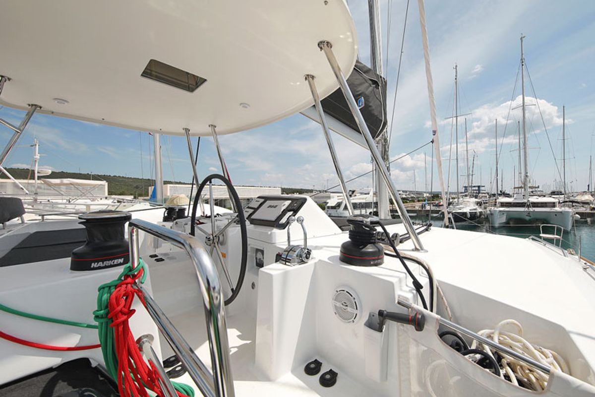 Cockpit of PARADISE, a Lagoon 450 catamaran at Općina Sukošan, Croatia
