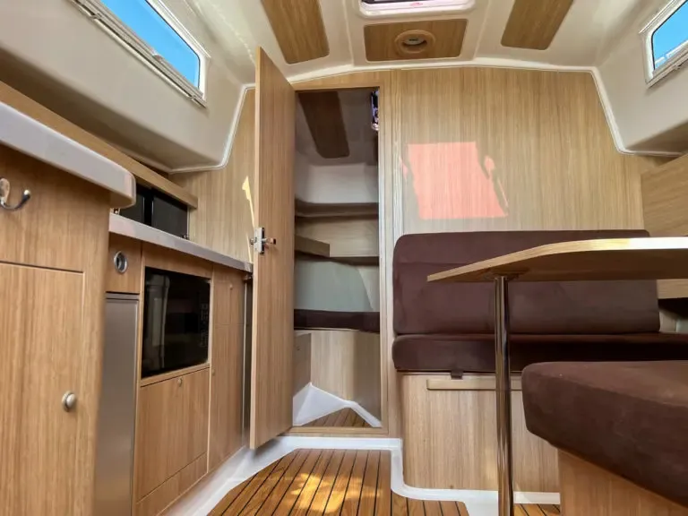 Salon of Zanussi, a Northman Nexus Revo 870 Prestige motorboat at Sztynort, Poland
