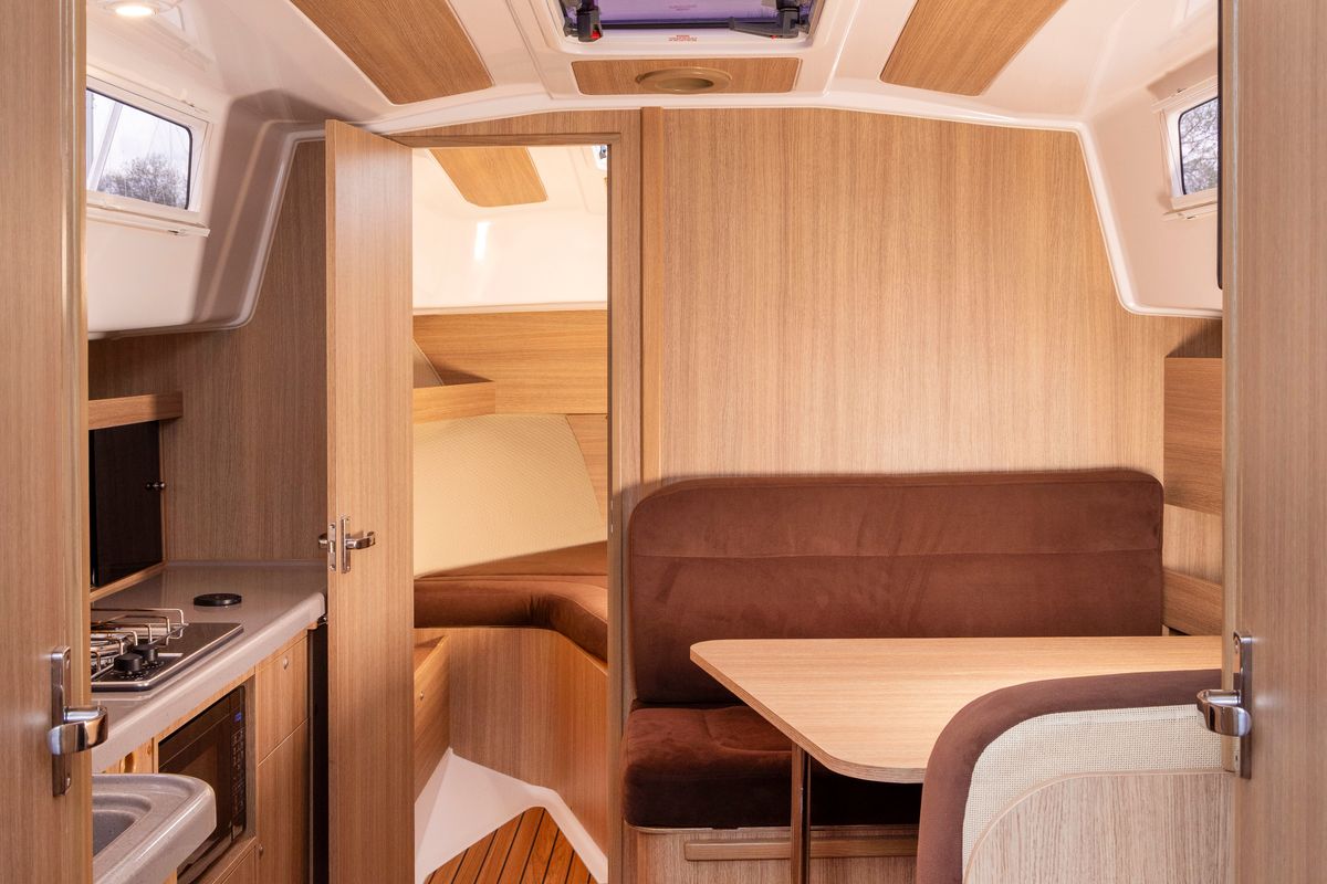 Salon of Zanussi, a Northman Nexus Revo 870 Prestige motorboat at Sztynort, Poland