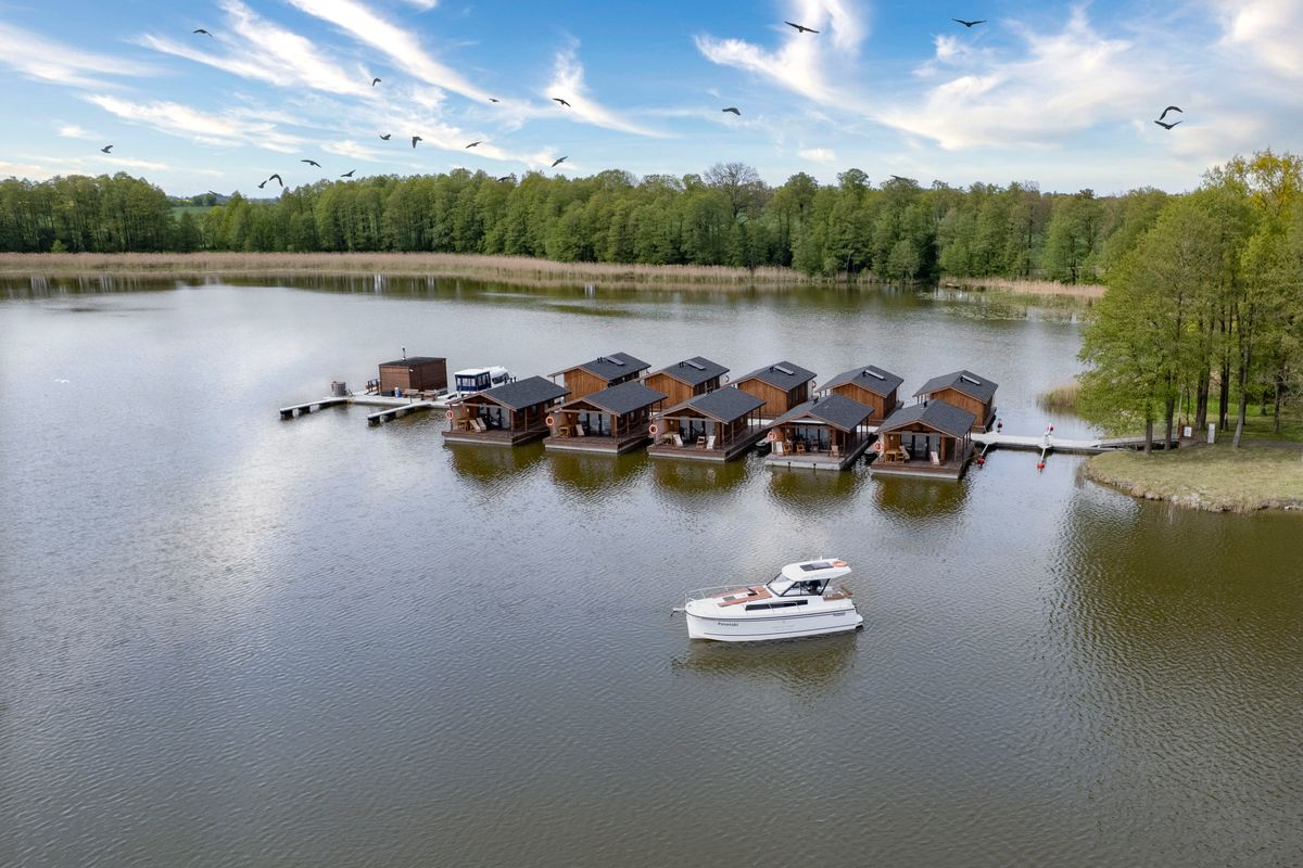 Exterior view of Zanussi, a Northman Nexus Revo 870 Prestige motorboat at Sztynort, Poland