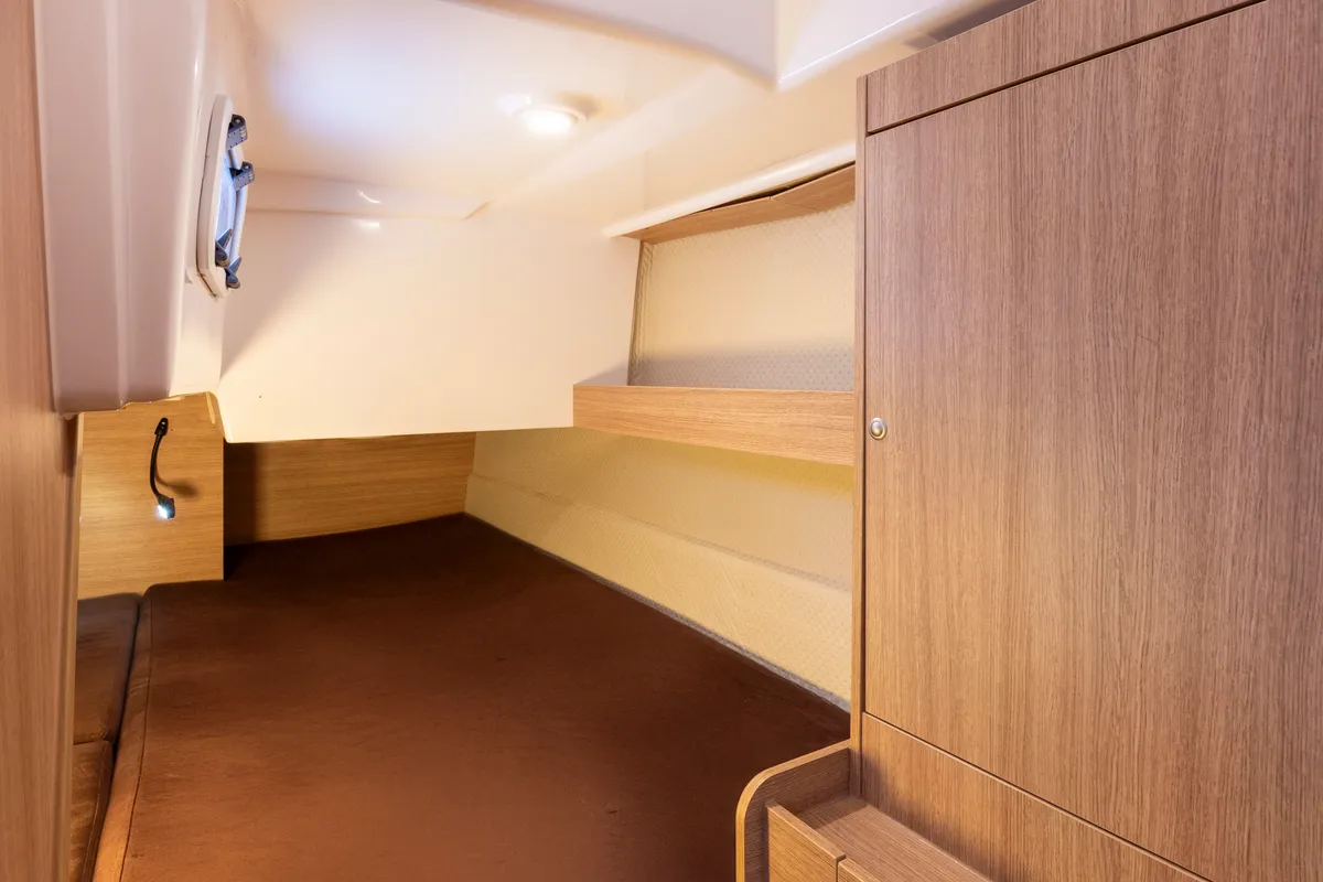 Cabin on Zanussi, a Northman Nexus Revo 870 Prestige motorboat at Sztynort, Poland