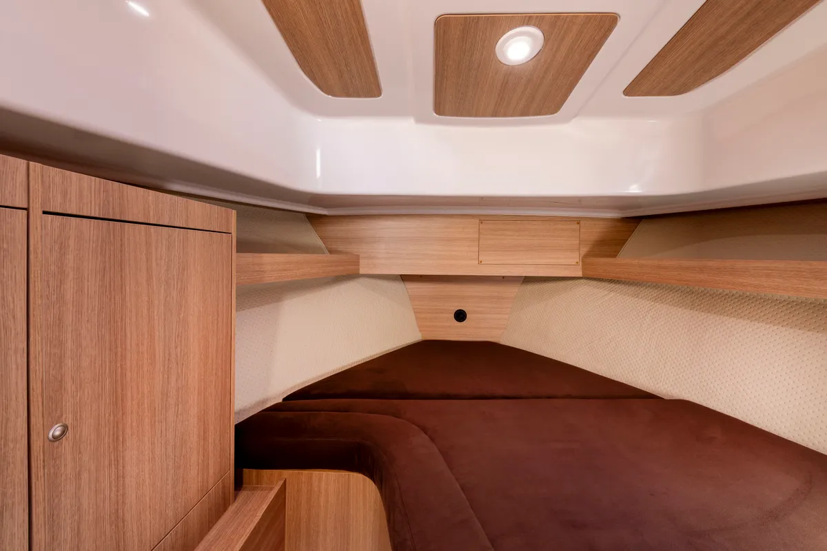 Cabin on Zanussi, a Northman Nexus Revo 870 Prestige motorboat at Sztynort, Poland