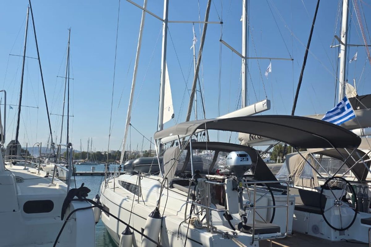 Exterior view of Stefano, a Beneteau Oceanis 40.1 sailboat at Parikia, Greece
