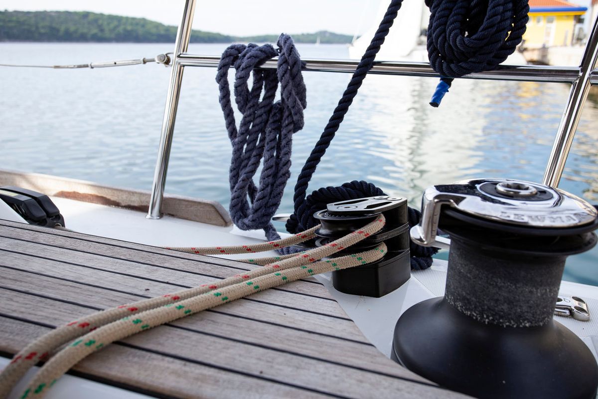 Deck of Nerthag, a Dufour 520 GL sailboat at Grad Pula, Croatia