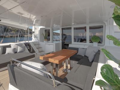 Deck of ONEIDA, a Lagoon 52F catamaran at Municipal Unit of Nea Peramos, Greece
