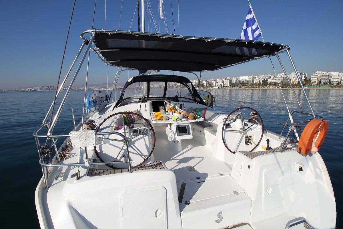 Deck of Lucky Dice, a Beneteau Cyclades 50.5 sailboat at Athens, Greece