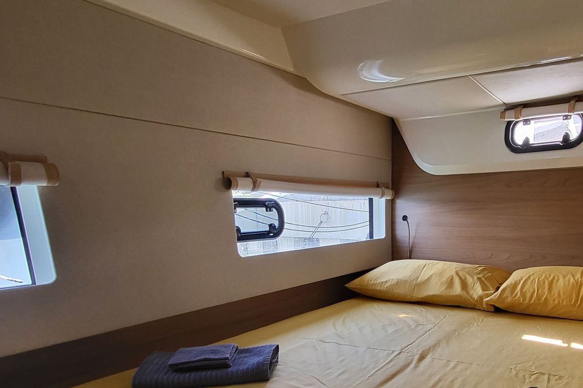 Cabin on Love Sea, a Bali Catsmart catamaran at Capo d'Orlando, Italy