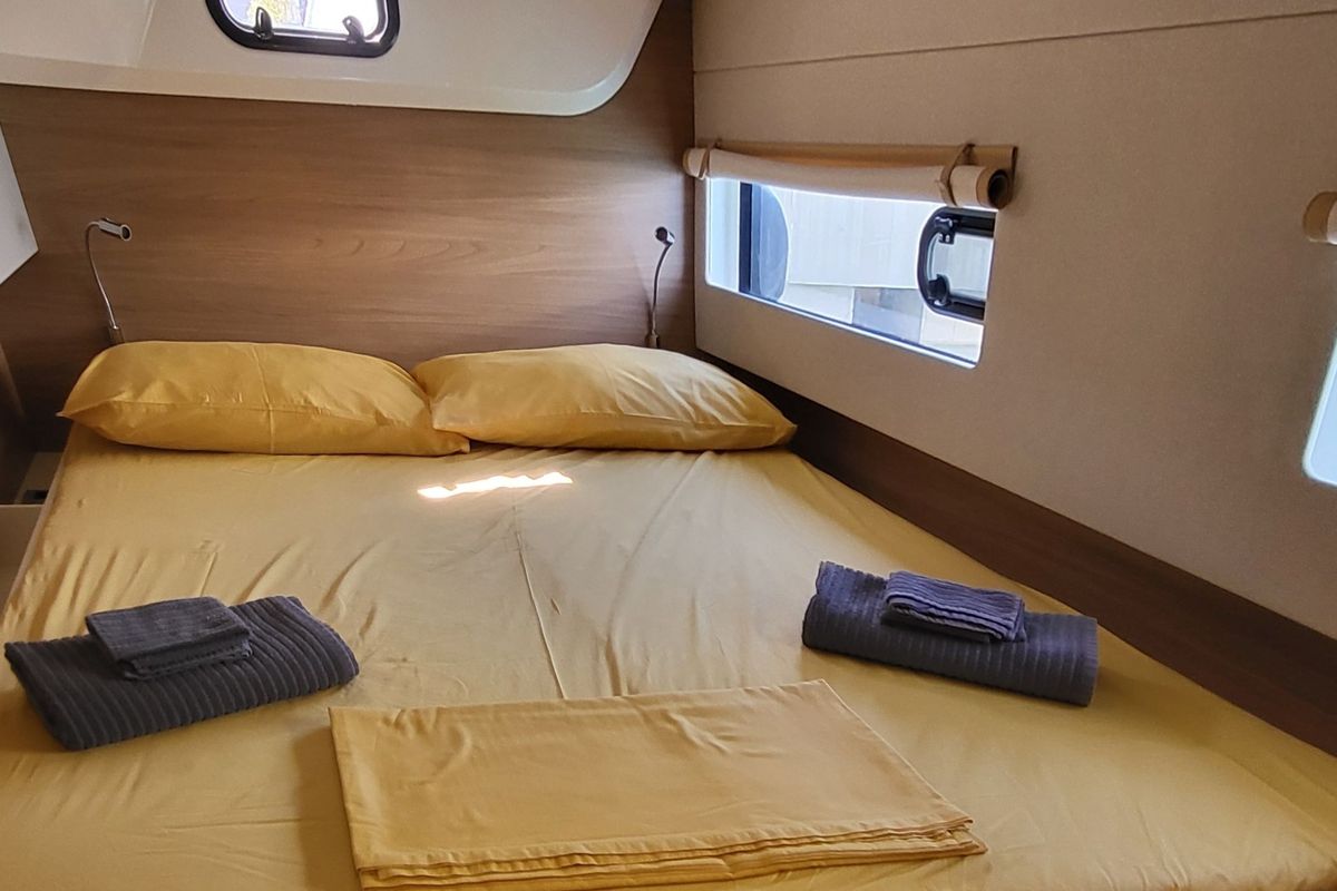 Cabin on Love Sea, a Bali Catsmart catamaran at Capo d'Orlando, Italy