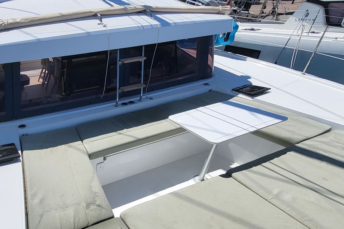 Deck of Love Sea, a Bali Catsmart catamaran at Capo d'Orlando, Italy