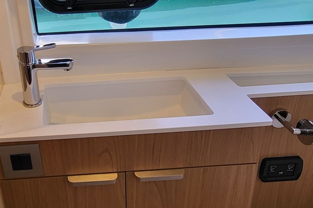 Galley of Love Sea, a Bali Catsmart catamaran at Capo d'Orlando, Italy