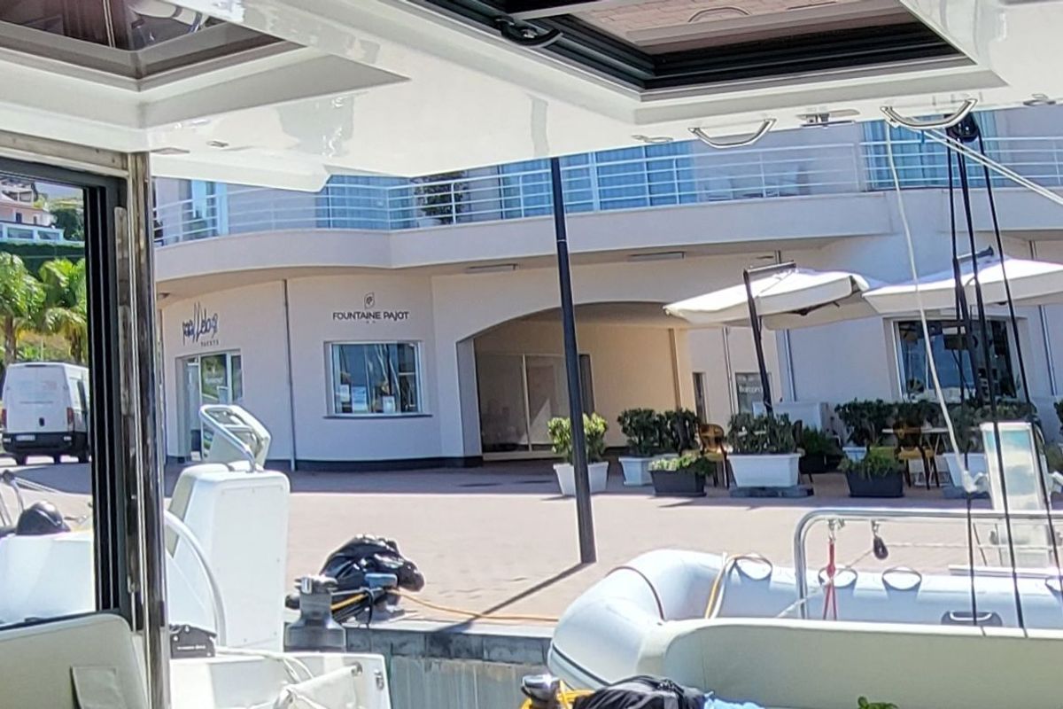 Deck of Love Sea, a Bali Catsmart catamaran at Capo d'Orlando, Italy