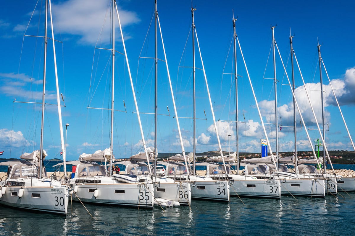 Exterior view of Nirvana, a Beneteau Oceanis 38.1 sailboat at Grad Biograd na Moru, Croatia