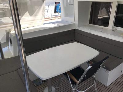 Deck of Cinzia, a Lagoon 450 Fly catamaran at Kos, Greece