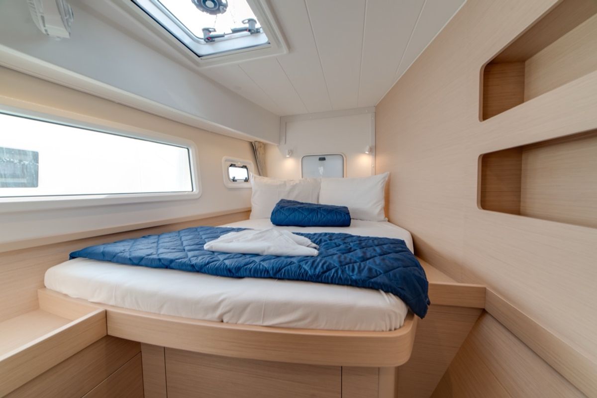 Cabin on Arca 42, a Lagoon 42 catamaran at Olbia, Italy
