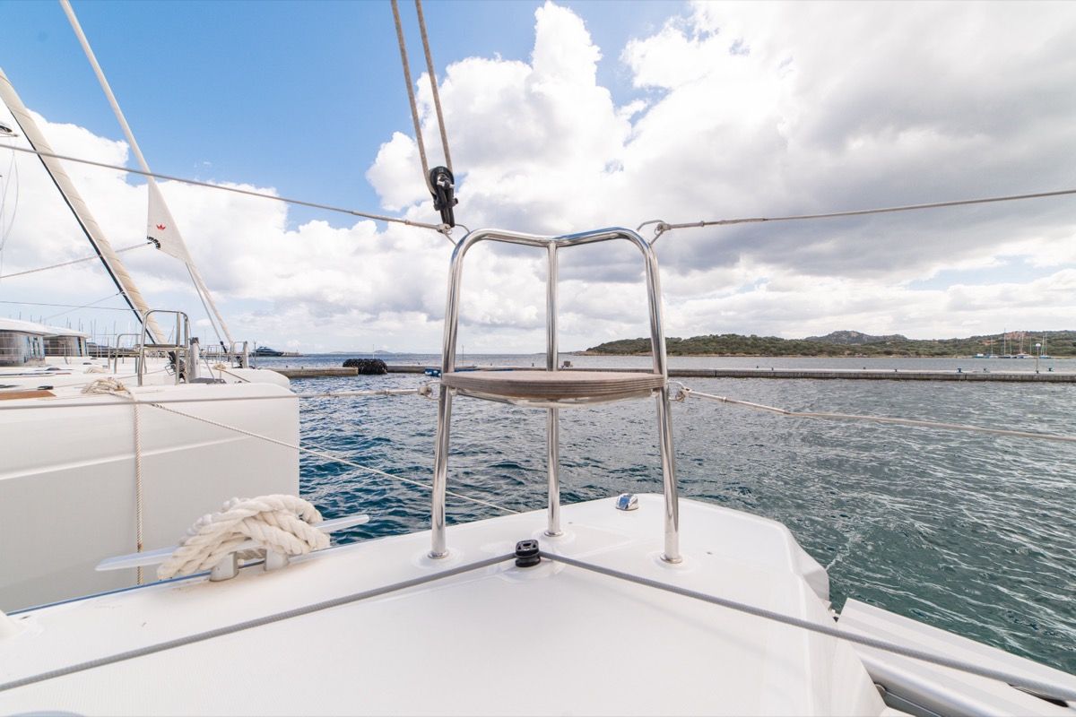 Deck of Arca 42, a Lagoon 42 catamaran at Olbia, Italy