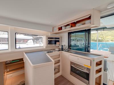 Galley of Arca 42, a Lagoon 42 catamaran at Olbia, Italy
