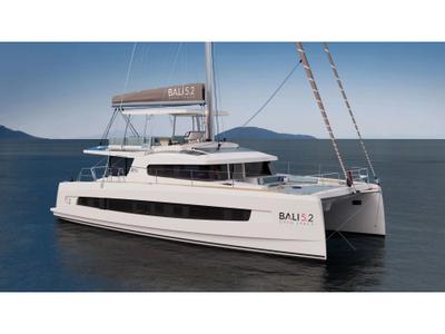 Exterior view of Aetheria, a Bali 5.2 catamaran at Athens, Greece