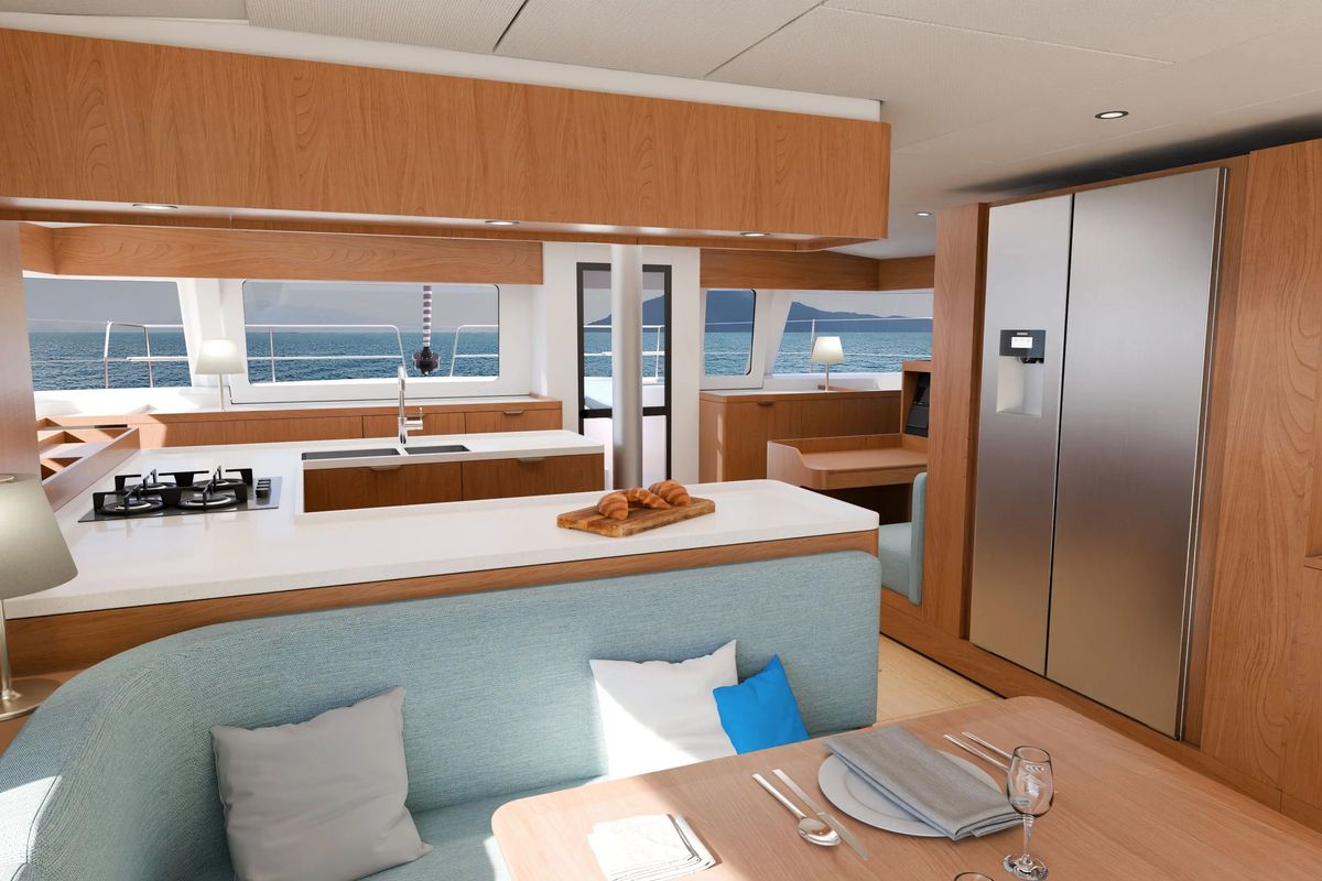 Galley of Aetheria, a Bali 5.2 catamaran at Athens, Greece