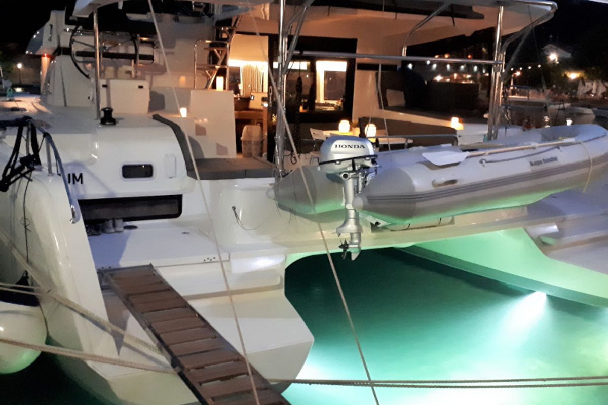 Exterior view of Elysium crewed - VIP equipped, a Lagoon 42 catamaran at Municipal Unit of Lefkada, Greece
