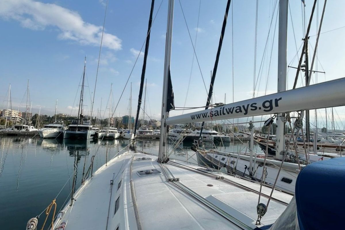 Deck of Leonidas, a Beneteau Cyclades 50.5 sailboat at Athens, Greece