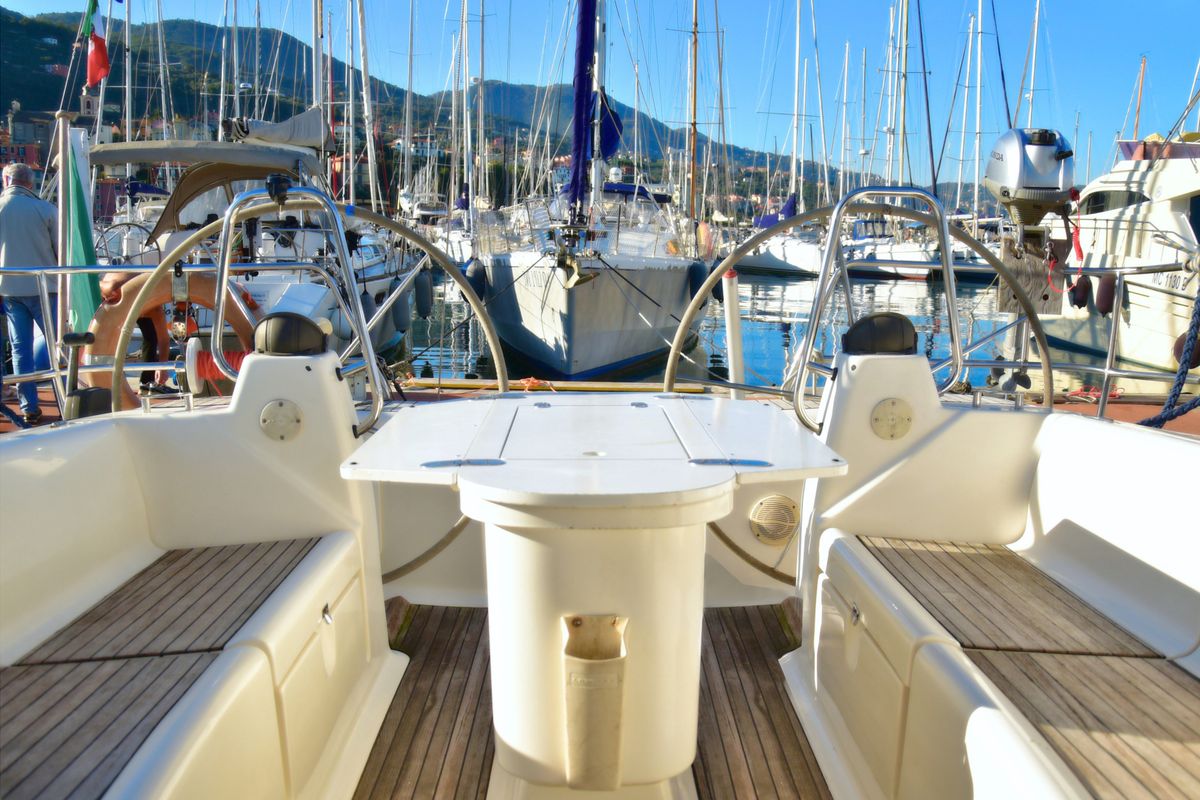 Exterior view of Daphne, a Bavaria Cruiser 50 sailboat at Rosignano Solvay, Italy