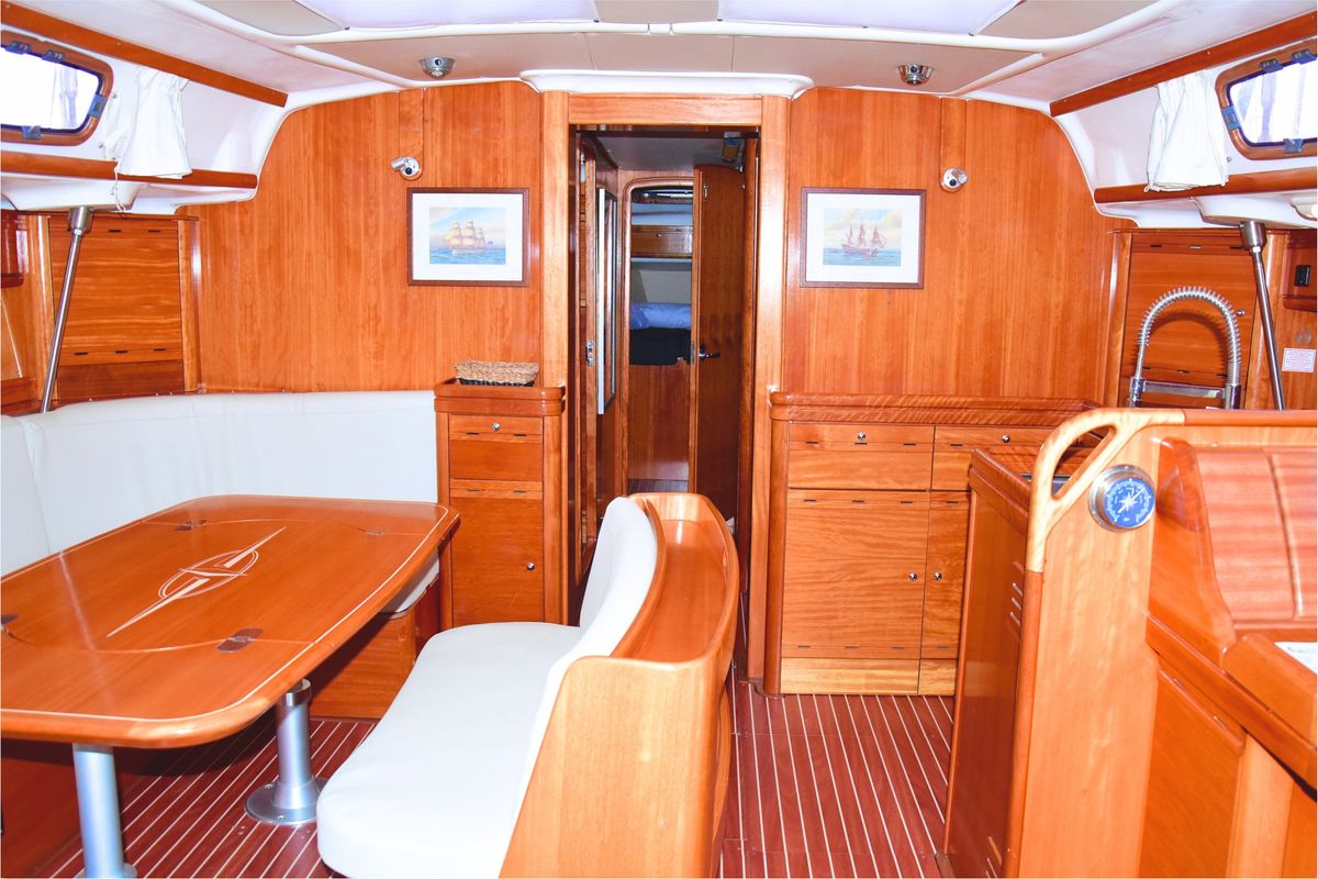 Salon of Daphne, a Bavaria Cruiser 50 sailboat at Rosignano Solvay, Italy