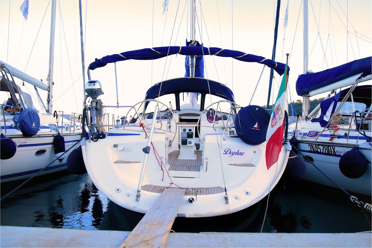 Cockpit of Daphne, a Bavaria Cruiser 50 sailboat at Rosignano Solvay, Italy