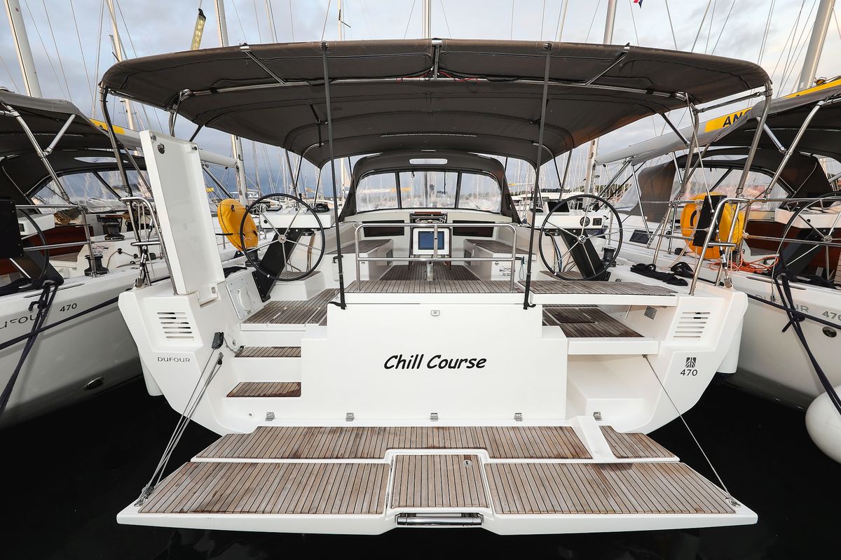 Exterior view of Chill Course, a Dufour 470 sailboat at Grad Trogir, Croatia