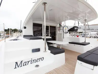 Deck of Marinero, a Lagoon 40 catamaran at Lavreotiki Municipal Unit, Greece