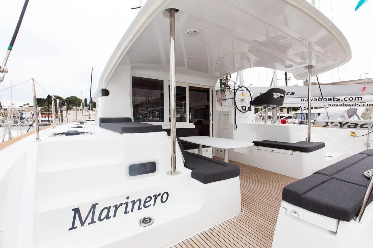 Deck of Marinero, a Lagoon 40 catamaran at Lavreotiki Municipal Unit, Greece
