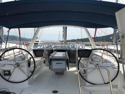 Cockpit of Asjemenou, a Beneteau Oceanis 41 sailboat at Kontokali, Greece