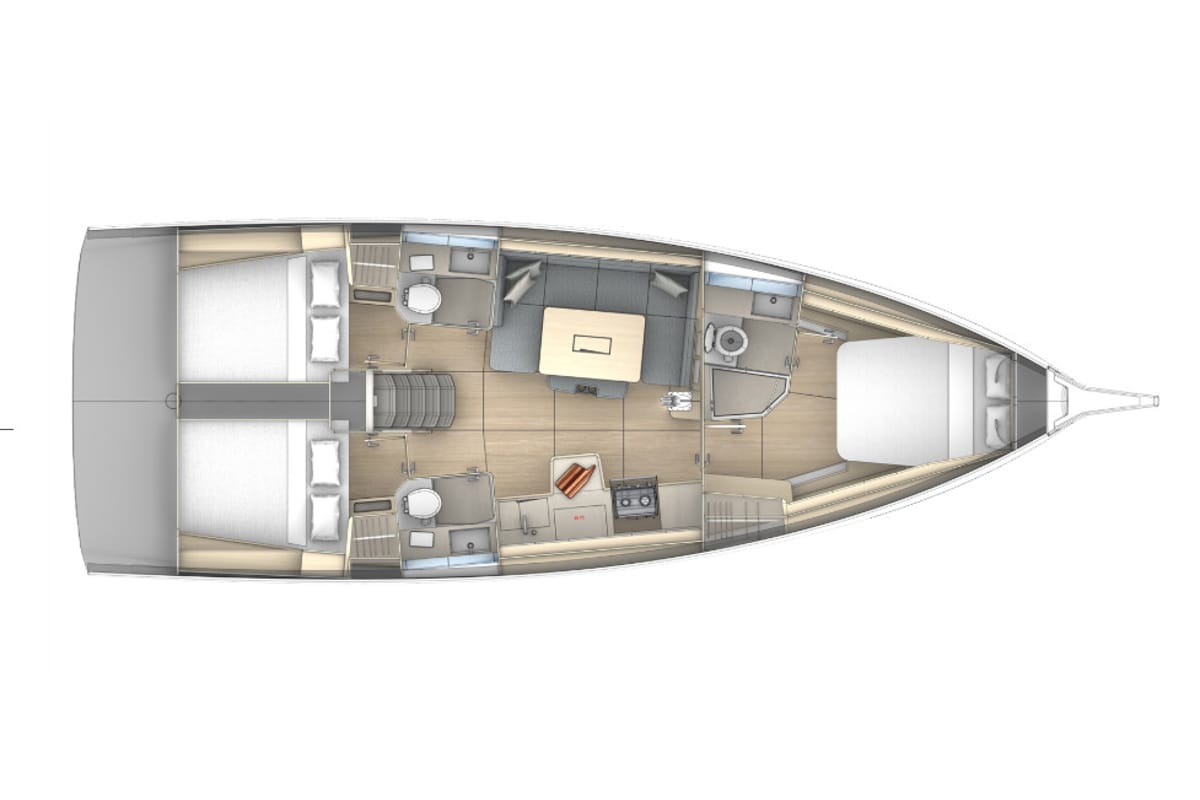 Floor plan of Allegria, a Dufour 41 sailboat at Palermo, Italy
