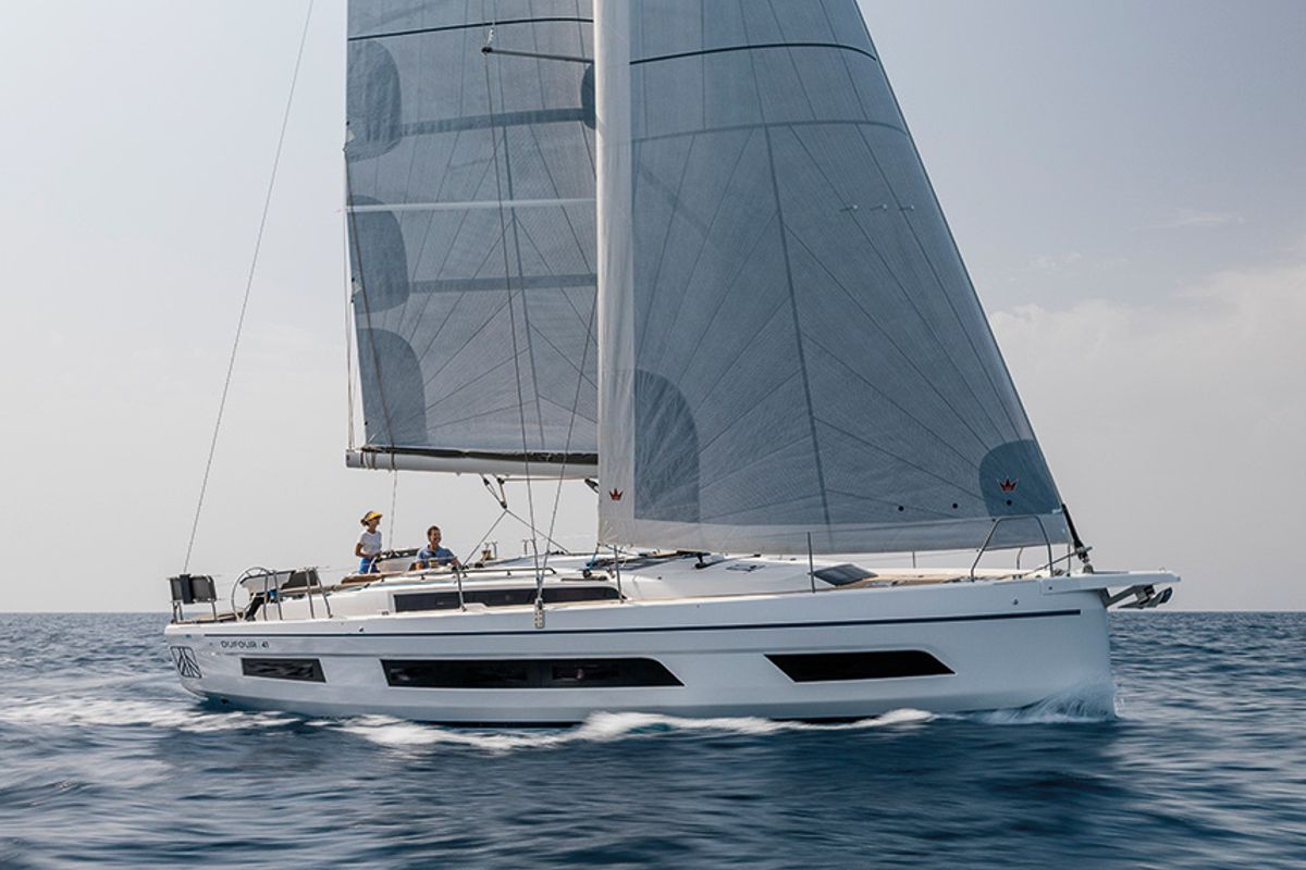 Exterior view of Allegria, a Dufour 41 sailboat at Palermo, Italy