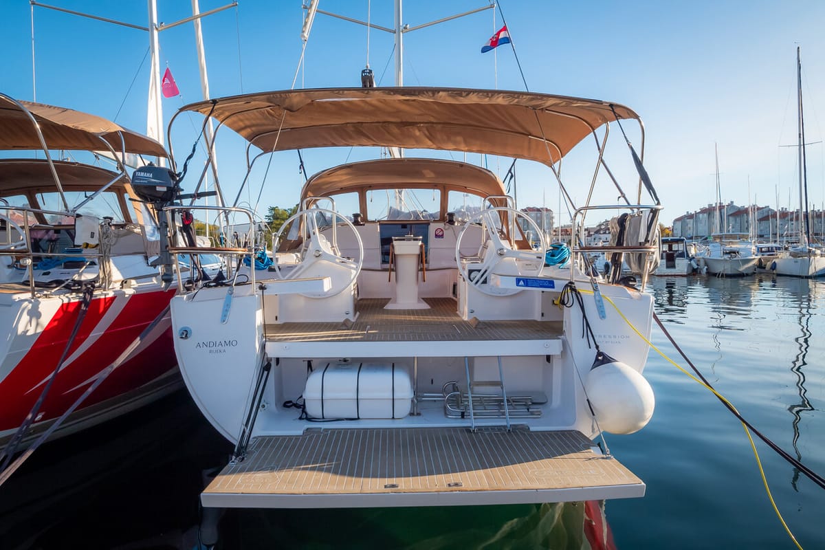 Exterior view of Andiamo, a Elan Impression 50 sailboat at Grad Biograd na Moru, Croatia