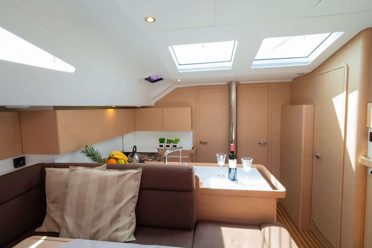 Salon of Andiamo, a Elan Impression 50 sailboat at Grad Biograd na Moru, Croatia