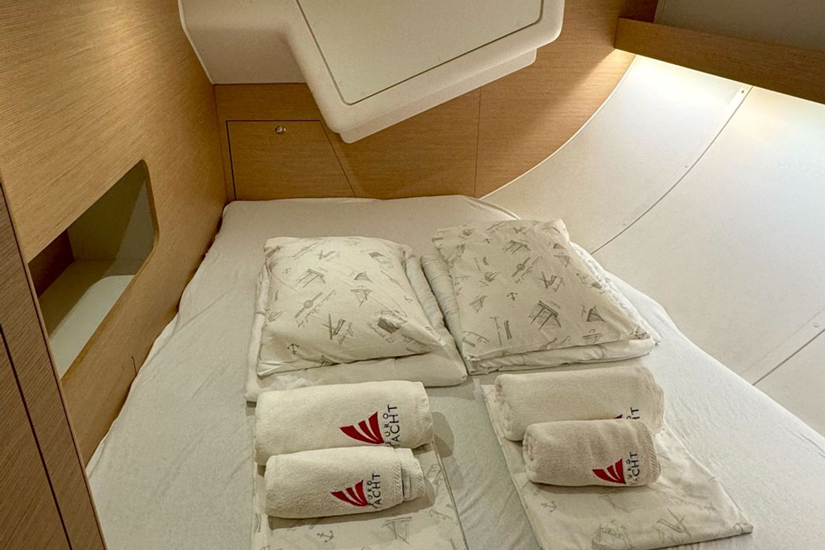Cabin on Andiamo, a Elan Impression 50 sailboat at Grad Biograd na Moru, Croatia