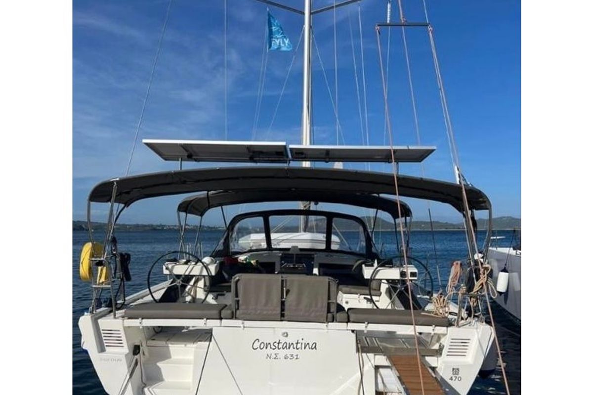 Deck of Constantina, a Dufour 470 sailboat at Preveza, Greece