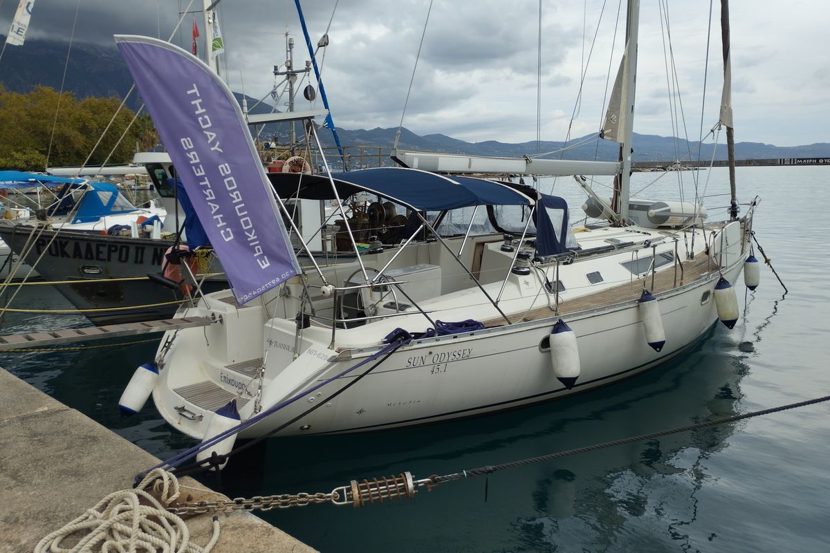 Exterior view of Epikouros, a Jeanneau Sun Odyssey 45.1 sailboat at Municipality of Kalamata, Greece