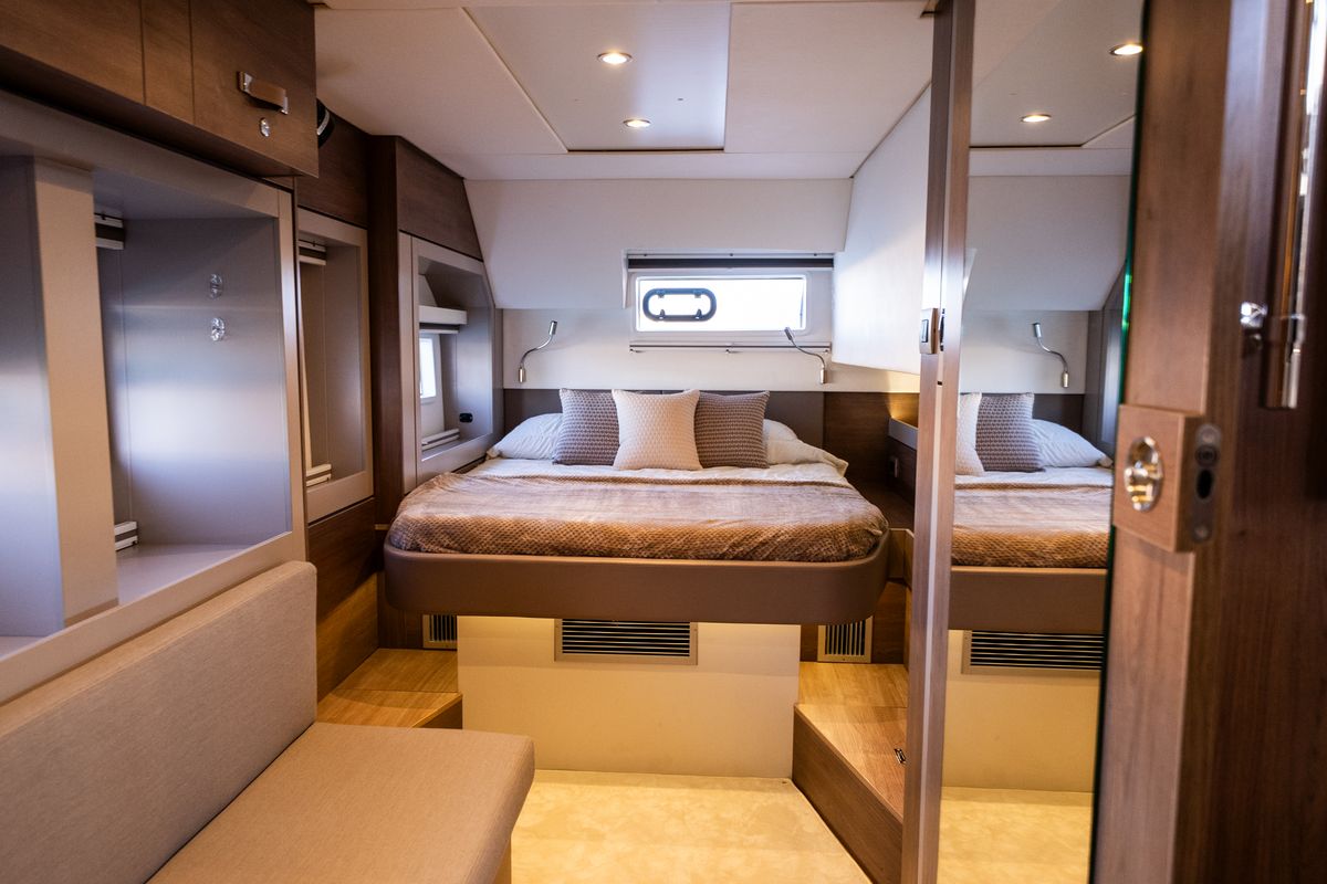 Cabin on Second Wind, a Bali 4.6 catamaran at Parikia, Greece