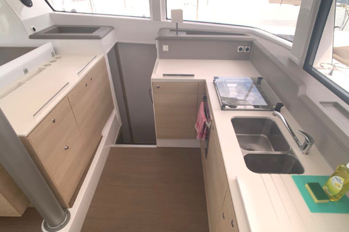 Galley of Jax, a Bali 4.1 catamaran at Općina Rogoznica, Croatia