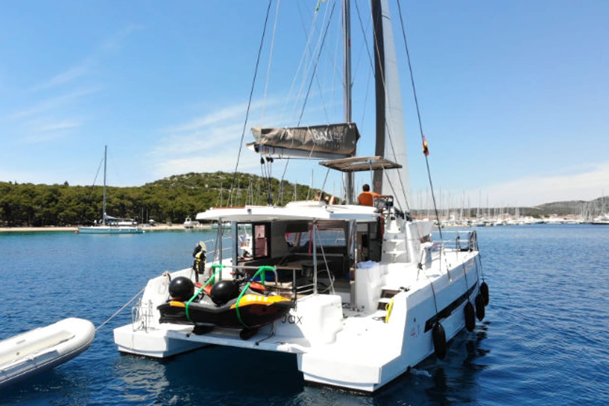 Exterior view of Jax, a Bali 4.1 catamaran at Općina Rogoznica, Croatia